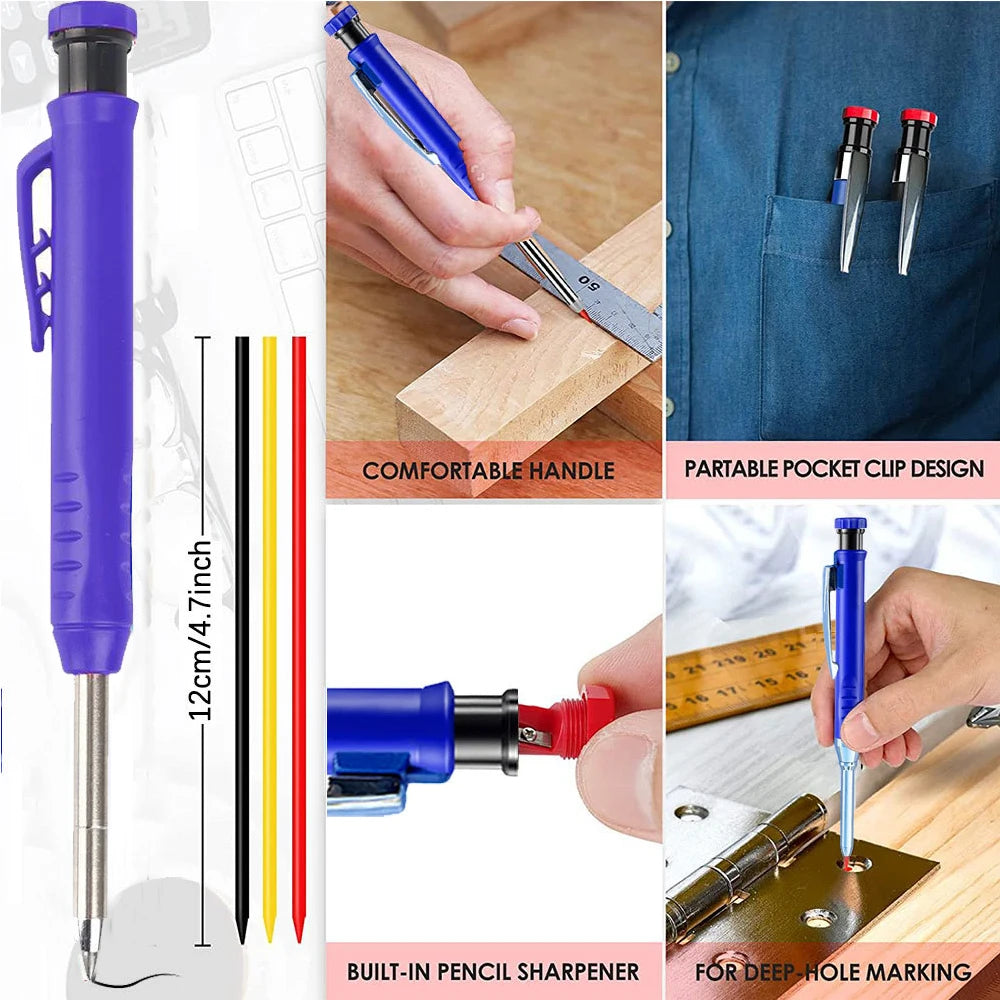 Solid Carpenter Mechanical Pencil With Sharpener Creative Refill Carpentry Marking Scriber Long Head Pen Stationery Supplies