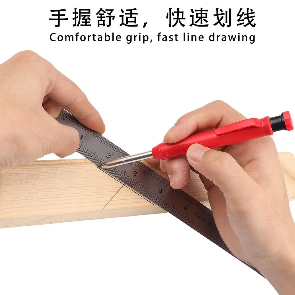 Solid Carpenter Mechanical Pencil With Sharpener Creative Refill Carpentry Marking Scriber Long Head Pen Stationery Supplies